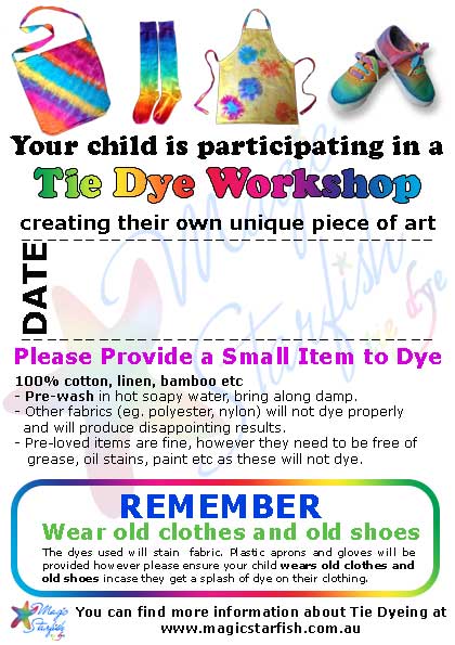 BYO item to tie dye note for parents